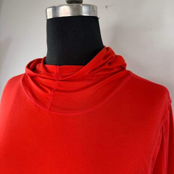 FREE PEOPLE Movement Red Top Turtleneck Hooded Thumb Hole Pullover Size Large L - Picture 3 of 6